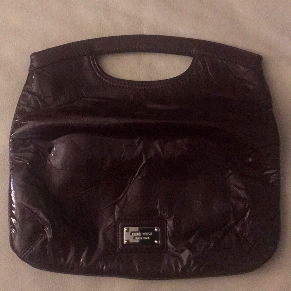 Burgundy patent clutch purse